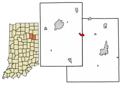 Location of Markle in Huntington County and Wells County, Indiana.