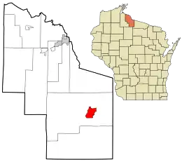 Location in Iron County and the state of Wisconsin.