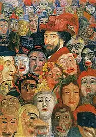 Self-Portrait with Masks (1899), oil on canvas, 117 x 82 cm., Menard Art Museum, Komaki