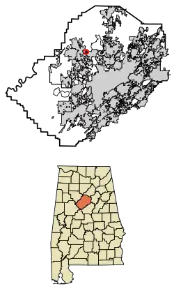 Location of Cardiff in Jefferson County, Alabama.