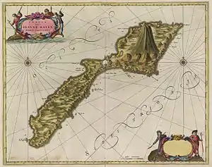 Insel Eyer Eylandt of Vogel klippen (Old Dutch) on Joan Blaeu's map of 1662