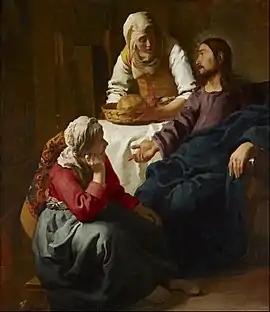 "Christ in the House of Martha and Mary" by Vermeer, used red lake pigments.(1654-1656)