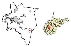 Location of Handley in Kanawha County, West Virginia.
