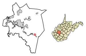 Location of Pratt in Kanawha County, West Virginia.