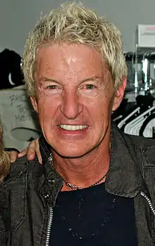 Kevin Cronin backstage at Rock of Ages off-Broadway musical.jpg