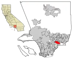Location of Hacienda Heights in Los Angeles County, California.