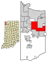 Location of Merrillville in Lake County, Indiana.