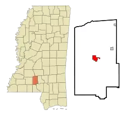 Location of Monticello, Mississippi