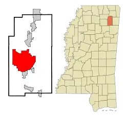 Location of Tupelo in Lee County