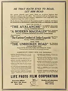 Advertisement for "The Avalanche" and "A Modern Magdalen" starring Cathrine Countiss, 1915