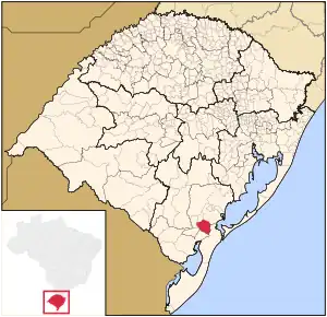 Map of the state of Rio Grande do Sul, Brazil highlighting Capão do Leão