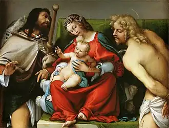 Lorenzo Lotto, Madonna and Child with Saint Roch and Saint Sebastian, c. 1518