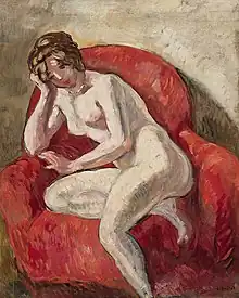 Louis Valtat, 1913, Nu au fauteuil (Nu sur fond rose), oil on canvas, 81.4 x 65.4 cm, private collection. Exposició d'Art francès d'Avantguarda, Galeries Dalmau, Barcelona, 1920