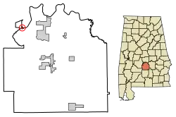 Location of Benton in Lowndes County, Alabama.
