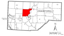 Location of Hayfield Township in Crawford County