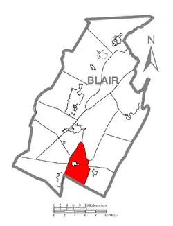Map of Blair County, Pennsylvania highlighting Taylor Township