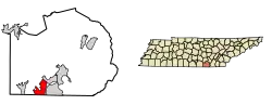 Location of South Pittsburg in Marion County, Tennessee.