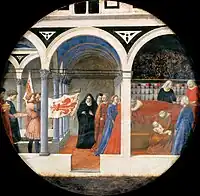 Masaccio, visits after birth, c. 1420, diameter: 56.5 cm (22.2 in)