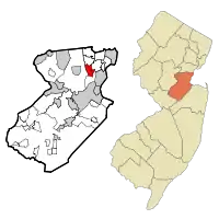 Map of Fords CDP in Middlesex County. Inset: Location of Middlesex County in New Jersey.