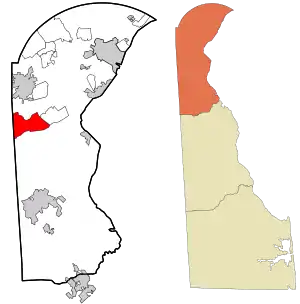 Location in New Castle County and the state of Delaware.