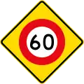 (W10-3) 60&nbsp;km/h speed limit ahead