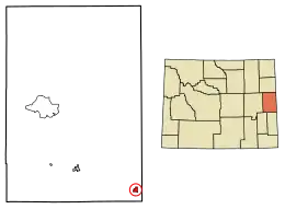 Location of Van Tassell in Niobrara County, Wyoming.
