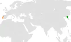 Map indicating locations of North Korea and Portugal