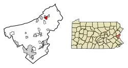 Location of Bangor in Northampton County, Pennsylvania (left) and of Northampton County in Pennsylvania (right)