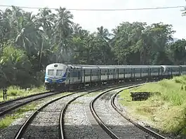 A long-distance train on the Northern Line, Northern Province, Sri Lanka.