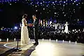 President Barack Obama and First Lady Michelle Obama are serenaded by Beyoncé at their first inaugural dance at the "Neighborhood Ball" on  January 20, 2009.