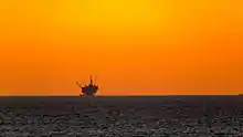 An oil drilling platform off the coast of Santa Barbara, CA