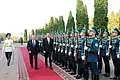 The regimental guard of honour during an inspection by President Ilham Aliyev in Almaty.