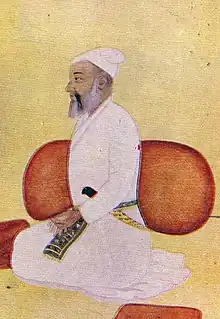 Painting of Adina Beg Khan leaning against a bolster