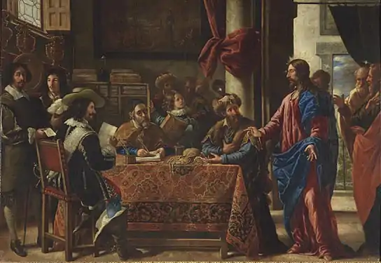 The Calling of Saint Matthew, (1661), 225 x 325&nbsp;cm, Prado Museum. Pareja paints himself at the left.