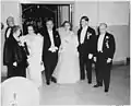 First Lady Bess Truman, Perle Mesta, President Harry S. Truman, Margaret Truman, Edgar Morris, and Arthur Bergman at an inaugural ball held at the National Guard Armory on January 20, 1949.