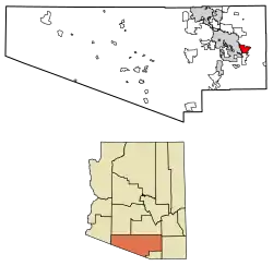 Location of Rincon Valley in Pima County, Arizona.
