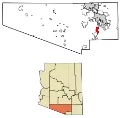 Location of Sahuarita in Pima County, Arizona.