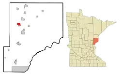 Location of the city of Finlaysonwithin Pine County, Minnesota