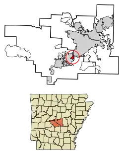 Location of Alexander in Pulaski County and Saline County, Arkansas.