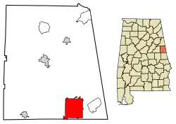 Location of Roanoke in Randolph County, Alabama.
