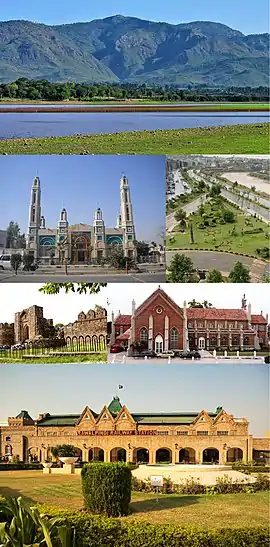 From top, left to right:
Rawal Lake, Gulshan Dadan Khan Mosque, Bahria Town, Rawat Fort, Christ Church, Rawalpindi Railway Station