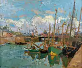 Bateaux au port, oil on carton, 46 × 55 cm