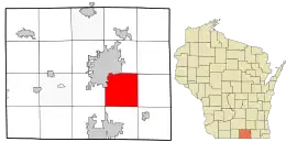 Location of The Town of La Prairie in Rock County and the state of Wisconsin.