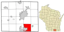 Location of the Town of Turtle in Rock County and the state of Wisconsin.