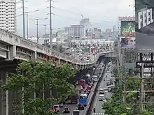 Skyway toll plaza, with heavy traffic