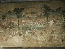 Image 56Mural at Shaolin temple from 1830's depicting forearm strikes and reverse kicks (from Chinese martial arts)