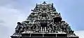 Shri Sundararaja Perumal Temple Tower backed by blue sky, Agaram, Perambur, Chennai, Tamil Nadu, India.