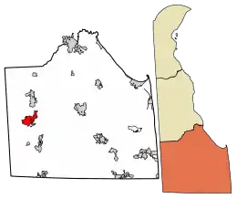 Location of Seaford in Sussex County, Delaware.