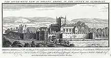 An engraving of the priory complex from 1741