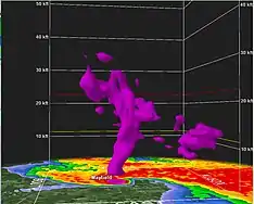 Image 14Radar 3D volume scan of the supercell showing debris lofted over 30,000 feet (9.1 km) in the air as the tornado struck Mayfield. (from 2021 Western Kentucky tornado)